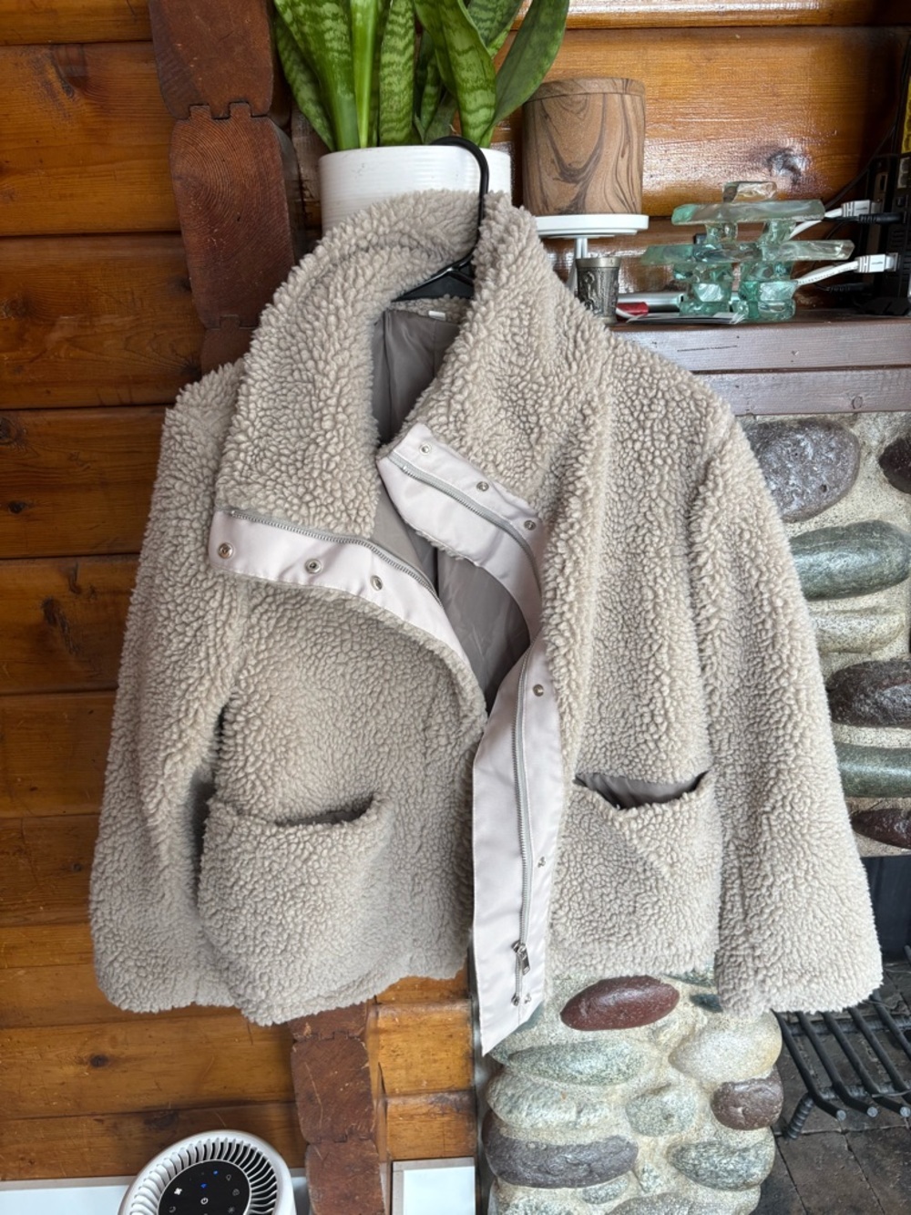 Cozy Sherpa Teddy Jacket Beige Zip Front Fleece Coat Women’s - Picture 2 of 4